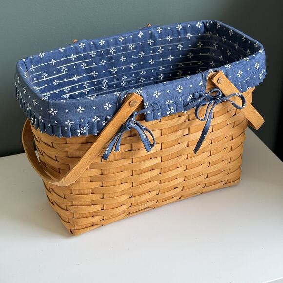 Longaberger Other - Longaberger Magazine Basket 12106 w/ Classic Blue Liner & Protector 11.5 x 14"